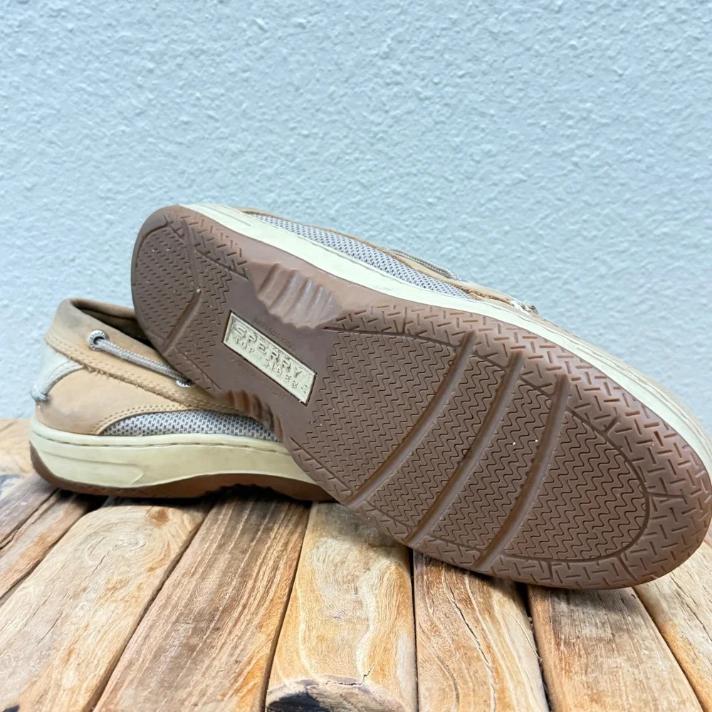 Sperry Top Sider Boat Shoes Mens 11M Tan Leather Lace Up Deck Shoes